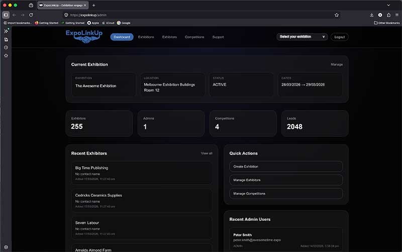 Exhibitor dashboard